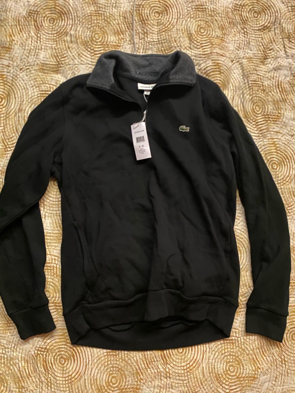 Lacoste Men's Black Quarter-Zip Pullover with Gray Collar